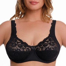 Underwire Bra Full Coverage Plus Size Wide Straps Support Panels Lace Overlay