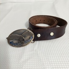 Vtg NRA Golden Eagles Mens Leather Belt 38 to 44 in Metal Eagle Peg Close