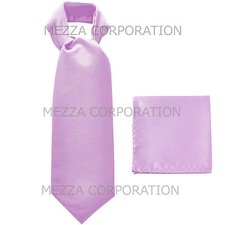 New Vesuvio Napoli Men's Polyester Ascot Cravat Necktie Hankie Solid Lavender