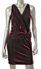 AQUA ~ Black Fuchsia Pink Metallic Shimmer V-Neck Blouson Party Dress 0 NEW $168