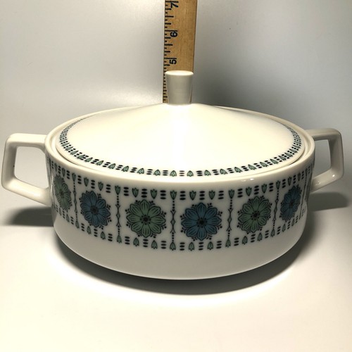 VTG MCM Saturn China Blue White Green Floral Casserole Dish Atomic Japan #3918 - Picture 12 of 14