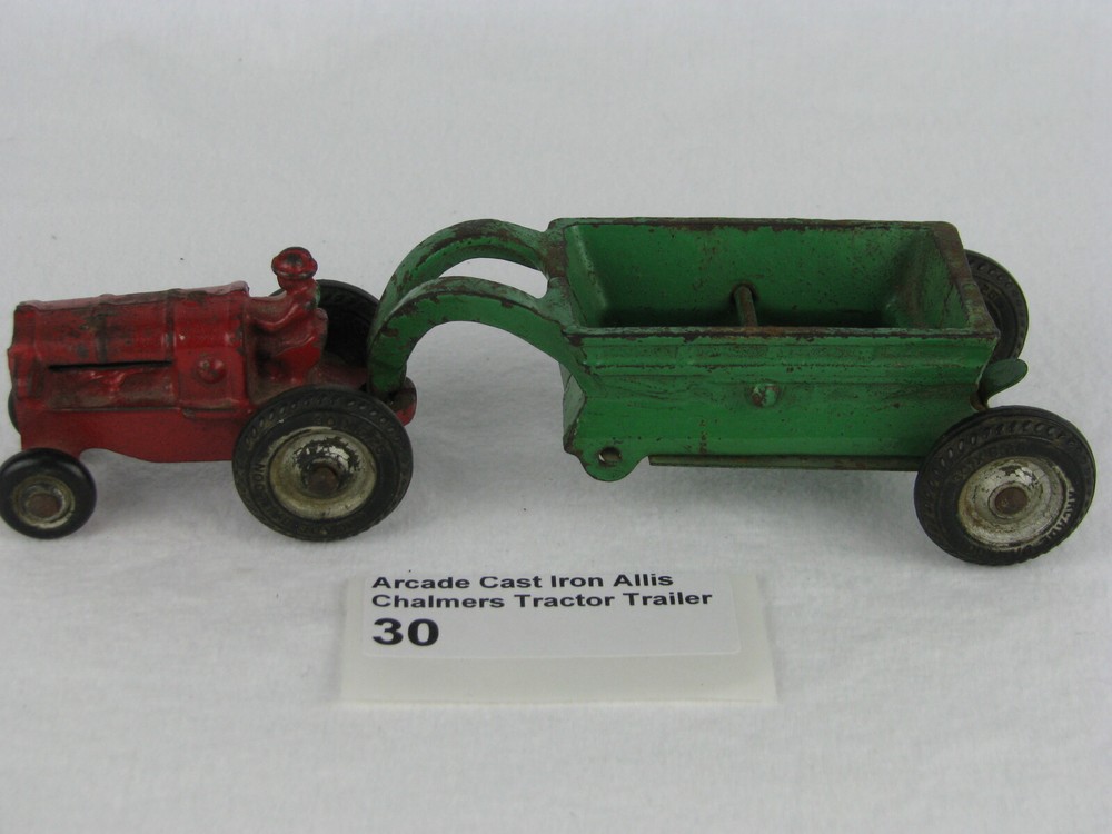 Antique 1920-30s Arcade Cast Iron Allis Chalmers Tractor Bottom Dump Trailer #30