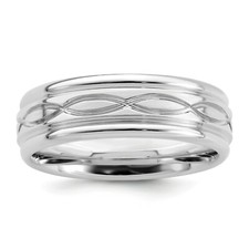 Sterling Silver Polished Grooved Braided Design Flat Wedding Band Size 7 to 13.5