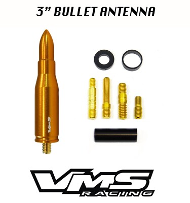 VMS 50 CALIBER BULLET STYLE ALUMINUM REPLACEMENT SHORT ANTENNA GUN METAL GOLD