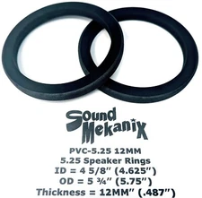 5 1/4" PVC Plastic Speaker / Spacer Rings, 5.25" 12MM Thick One Pair Made in USA