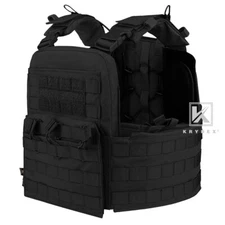KRYDEX Plate Carrier Tactical Heavy Duty Vest with Mag Pouch MOLLE Black