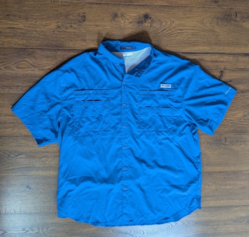 Columbia Tamiami PFG Omni-Shade Blue Short Sleeve Fishing Vented Shirt Mens 3XL