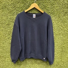 Vintage Russell Athletic Blank Crewneck Mens M Navy Blue 90s Sweatshirt
