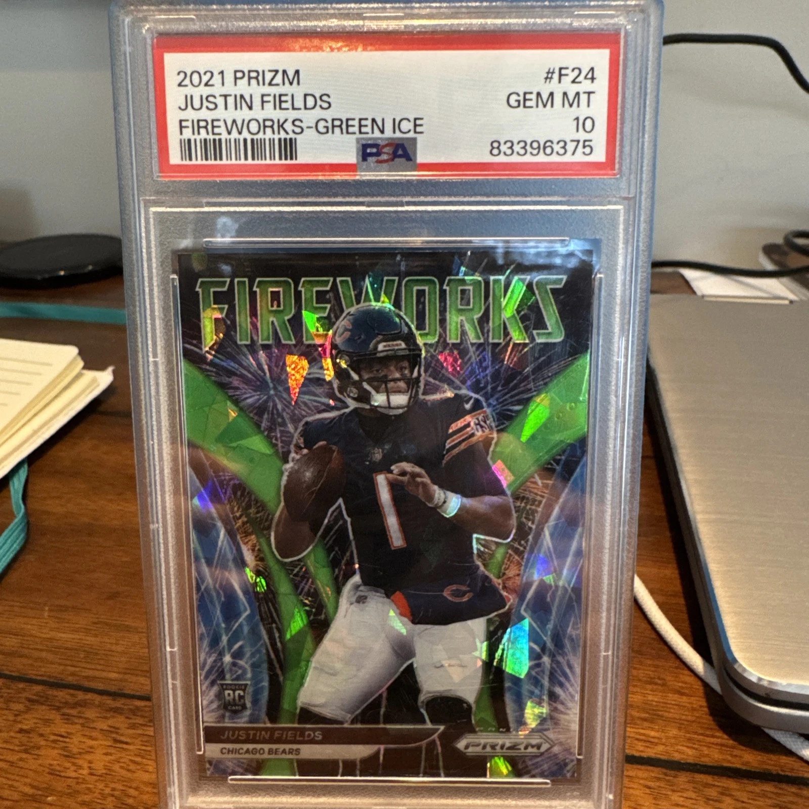 Justin Fields Panini Prizm Fireworks #F24 Green Ice