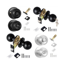 Black Silver Metal Door Knob Set Matte Satin for Interior Bathroom w/ Keys