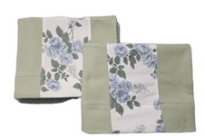 Set of 2 Lt Olive Green Flannel Pillowcases W Blue White Green Trim 20 X 30 S/Q