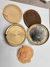 Poudrier ancien boite en laiton art déco complet houppette filtre poudre étui 