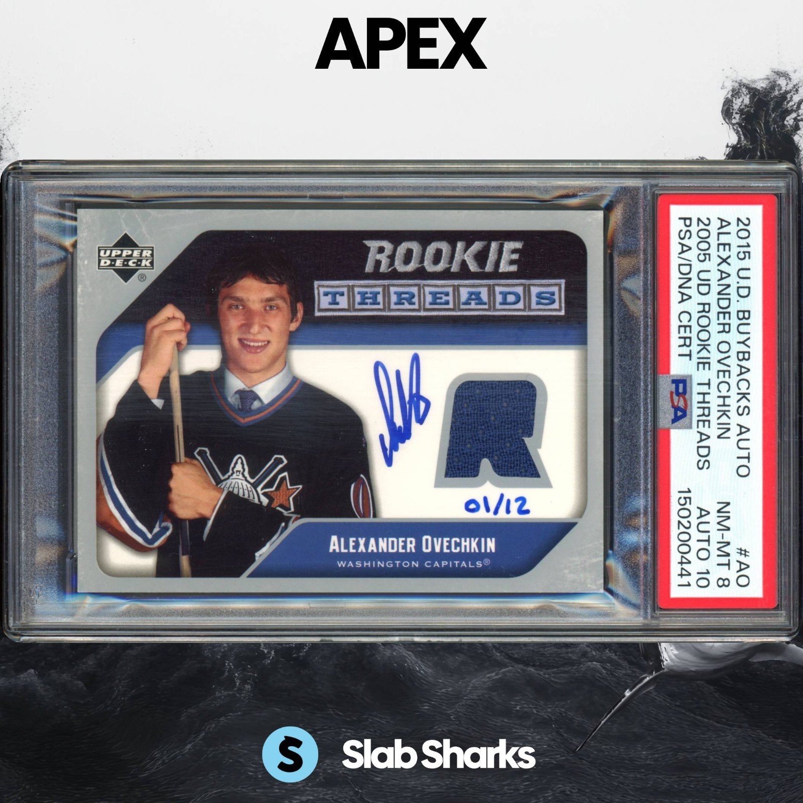 2015 UD BUYBACKS ALEXANDER OVECHKIN 2005 ROOKIE THREADS JERSEY AUTO 1/12 PSA 8