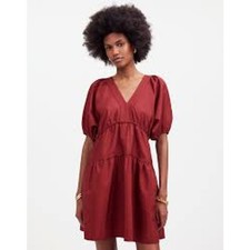 Madewell - Puff-Sleeve Mini Dress in Poplin - Claret- Women's XL- NWT