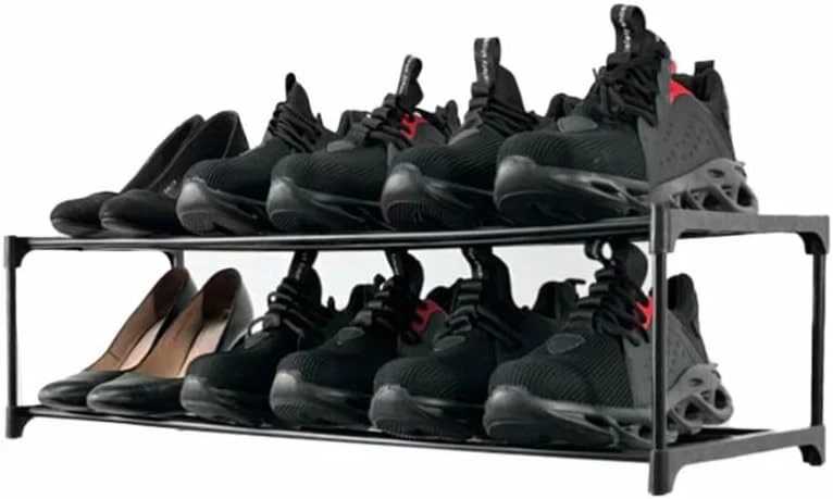 2-Tier Standing Shoe Rack PARACASA Stackable Free Plastic Shoes Organizer Black - Image 3 of 4