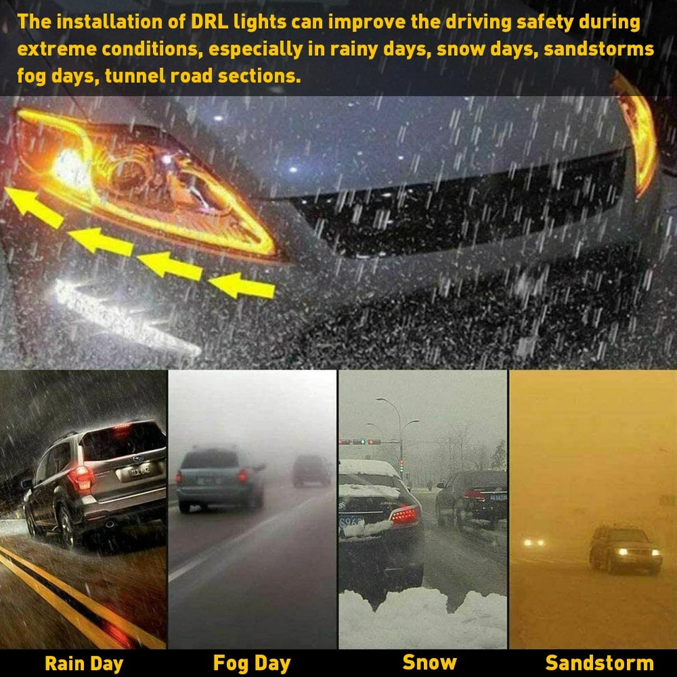 Tira de luz de tubo DRL de 23,6" LED ámbar Switchback señal de giro de flujo secuencial 2 piezas Foto 4 de 4