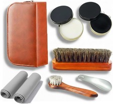 shoe care kit horsehair brush,long-handled round brush,white black