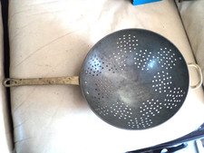 Antique vintage copper/brass colander or Jam strainer brass handle 9&rdquo; Bowl