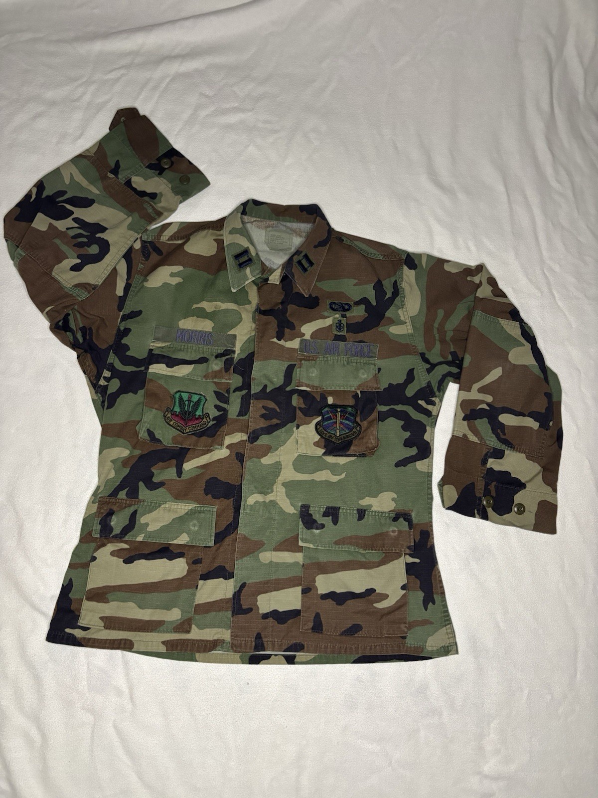 U.S. Air Force BDU Top Men Medium Woodland Camo Ripstop Military Patches