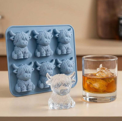 Mini Highland Cow Ice Cube Mold,Funny 3D Highland Cow Ice Cube Tray