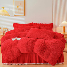 Luxurious Red Faux Fur Queen Comforter Set with 2 Pillowcases, 3 Pieces