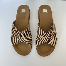 Yellow Box Kassie Zebra Real Fur Leather Cowhide Flip Flop Slide Sandals Size 10