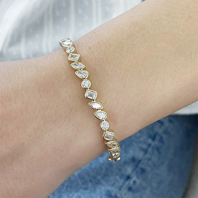 Lab Grown Diamond Bezel Tennis Bracelet Multi Shape 14k Yellow Gold Vermeil Gift