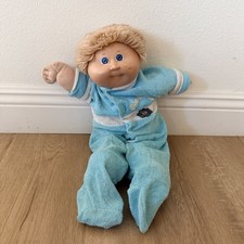 1982 Cabbage Patch Doll Boy Blond Hair Blue Eyes One Dimple Blue Pajamas Vintage