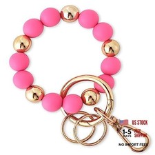 Wristlet Keychain Silicone Beaded Key Ring Bracelet for Gold Bead Pink Bead