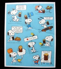 VINTAGE HALLMARK PEANUTS SNOOPY SSCRATCH AND SNIFF STICKER SHEET "ROOT BEER"