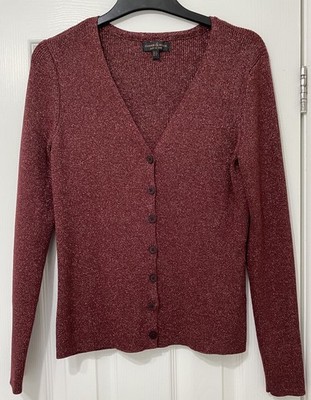 Brandneu Fat Face Kupfer & Schwarz Rot Glitzer V-Ausschnitt Cardigan Größe 12 Top Zustand