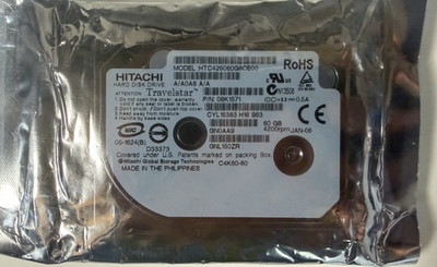 Hitachi HTC426060G8CE00 60GB 1.8'' ZIF Internal Hard Drive P/N 08K1571 Sealed NEW