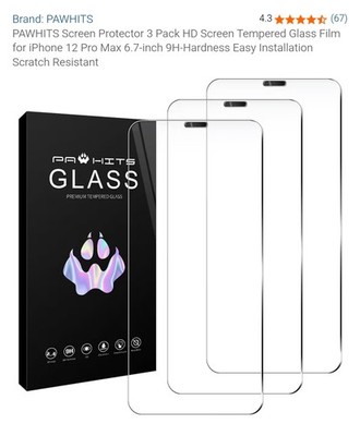 Pawhits 3x Premium Schutzglas Tempered Glass 9H für IPhone 12 Pro Max 6.7 Zoll