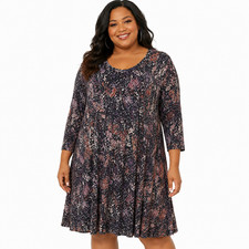 Karen Kane Jersey Knit Knee Length Purple Print Stretch Pullover Dress sz 3X