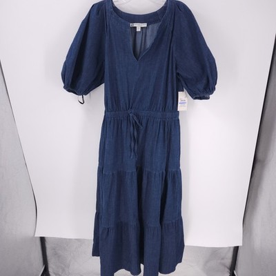 anne klein denim dress Soft Denim Midi Dress with Pockets