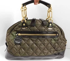 BORBONESE Top Handle Quilted Nylon Patent Top Handle Bag Italy