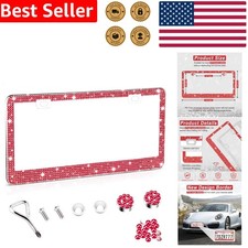 License Plate Frame Bling Red Rhinestone Crystal Stainless Steel Car Accesso... License Plate Frame Bling Red Rhinestone Crystal Stainless Steel Car Accesso...
