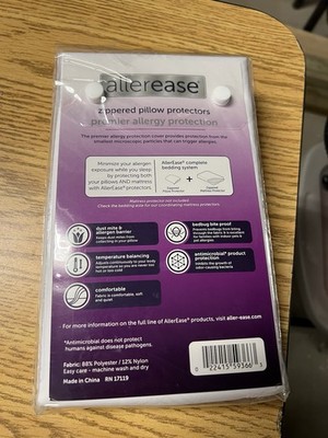 AllerEase Zippered Pillow Protector Polyester Allergy Barrier Antimicrobial