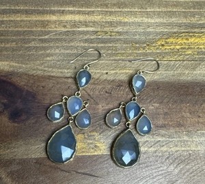 Authentic Labradorite Gold-Plated Chandelier Cluster Dangle Earrings