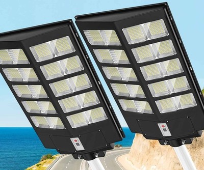 2000W 7000K Commercial Solar Street Light LED Outdoor Dusk to Dawn Lamp 2PACK
