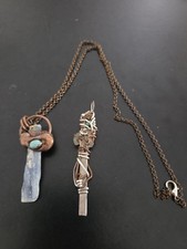 Pair of Wire Wrapped Pendants Gemstone Jewelry Handcrafted  Copper Necklace