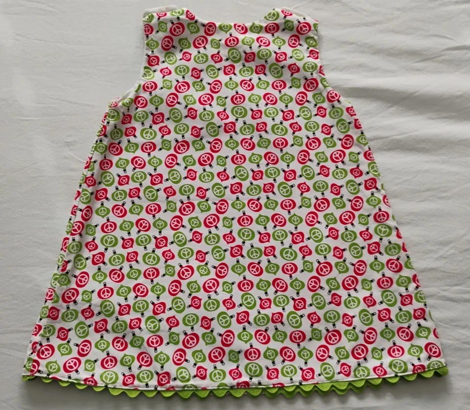 Handmade Holiday Peace Sign Girls Jumper Dress Sz 6 Red Green EUC - Image 4 of 4