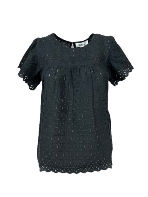 MD'M Studio Women's Black Sangallo Blouse 2.61.468.46 90% Cotton 10% Linen