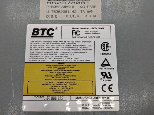 BTC BCD36XH 36x Internal CD-Rom Drive DOS Windows 3.1 - Photo 5/5
