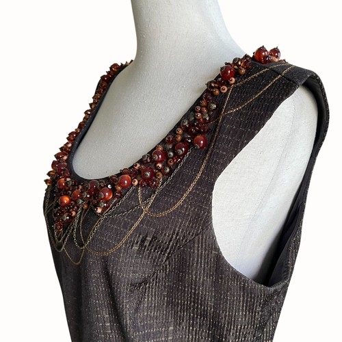Antonio Melani Brown Beaded Bodice Scoop Neck Sleeveless Sheath Dress Size 8 - Afbeelding 4 van 9