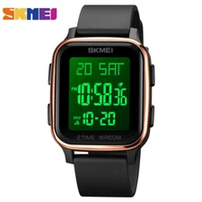 SKMEI Men's LED Digital Watch Leather Strap Alarm Stopwatch Wristwatch For Boys