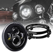 Black 7-inch H4 CREE LED Headlight + Mounting Bracket Kit for Harley Davidson