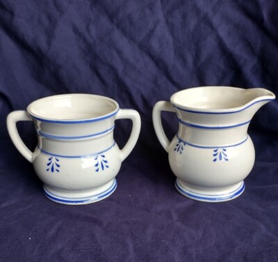 Royal Sealy Heritage Ceramic Cream & Sugar Set Blue Yellow White