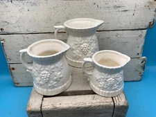 Vintage White Ironstone/Ceramic Measuring Cups w/Grapes, Set of 3
