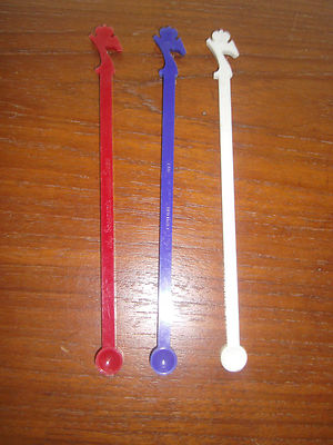 3 Seagram's 7 Canadian Whisky Swizzle Sticks Stirrers Blue & White & Red